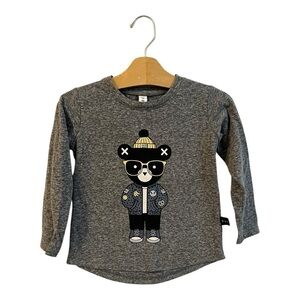 Huxbaby Tee Shirt Size 4 Bear Graphic Long Sleeve Slub Grey